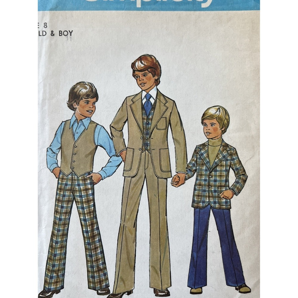 SIMPLICITY 7733 UNCUT VINTAGE 1976 Boys Size 8 Jacket Vest Pants‎ Factory Folded